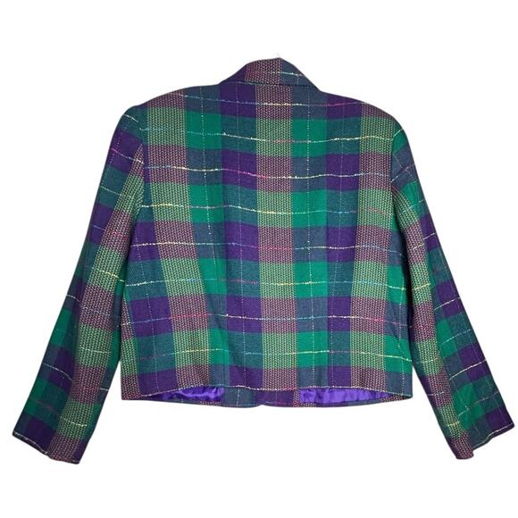 Vtg 90s Cropped Blazer Women Jr Sz 13/14 Plaid Tweed Academia Y2K Clueless Retro - Picture 2 of 16